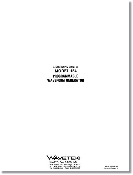 Wavetek 154 Programmable Waveform Generator Operator's Manual Wavetek 154 Programmable Waveform Generator Operator's Manual